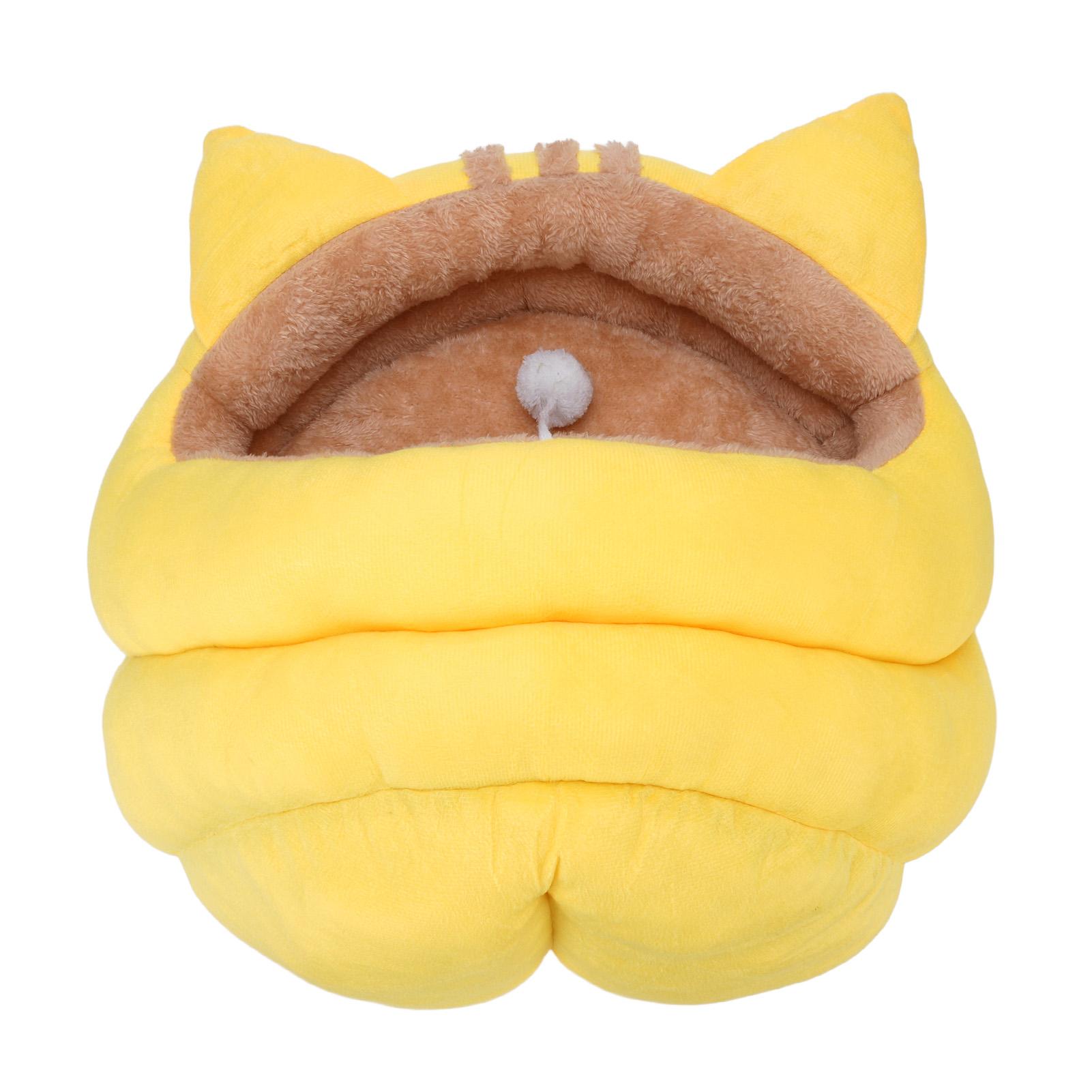 

Кошачья пещера полузакрытая теплая кровать для домашних животных съемный домик для животных в виде мультфильма на осень и зиму желтый L S(for 2-4kg)