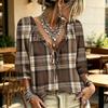 Women's Casual Plaid V-Neck Ruffle Blouse with Tie Neck