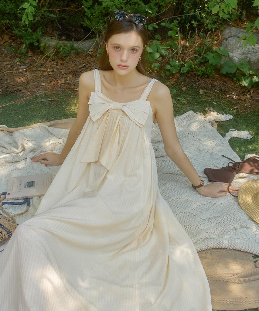 Salon De Yon Ribbon Point Sleeveless Long Dress_ Lemon
