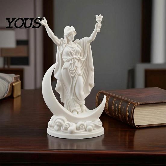 3D Carved Sculpture Printed Greek Goddess Figurine, Crescent Statue, Resin Small Decorative Statue Ornaments for Home Office Desktop Bookshelf