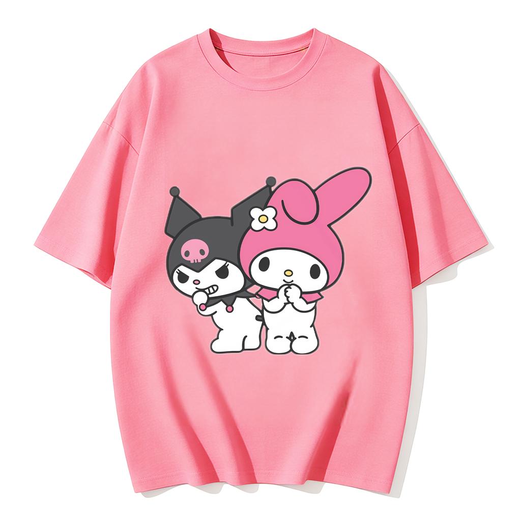 2026 New Kuromi  My Melody Cartoon Print Tshirt Family Matching Outfits Casual Short Sleeve Tee for Women Unisex Kids Streetwear