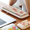 Cute, Portable, 84-key Wired Keyboard for Women with Colorful Round Keycaps, Typewriter-style English Layout, and Pink Switches (Milk Tea).
