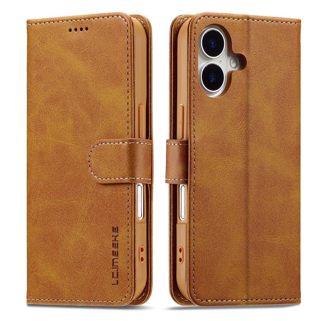 LC.IMEEKE For iPhone 17 Case Calf Texture PU Leather Stand Wallet Phone Cover