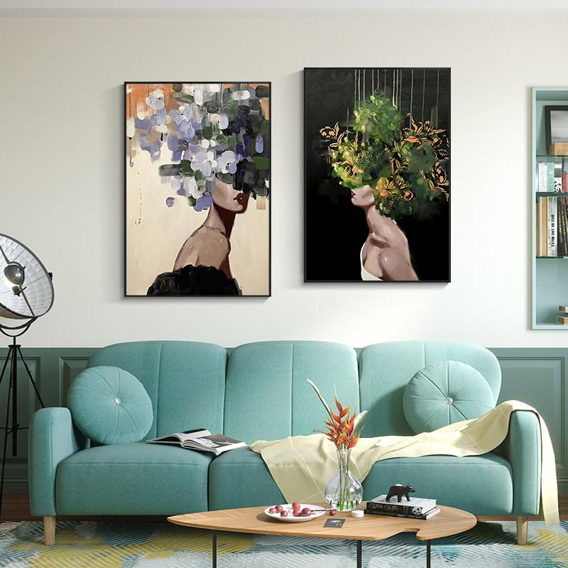 Cap de copaci cu flori femei pictură pe pânză poster de perete cu caracter abstract