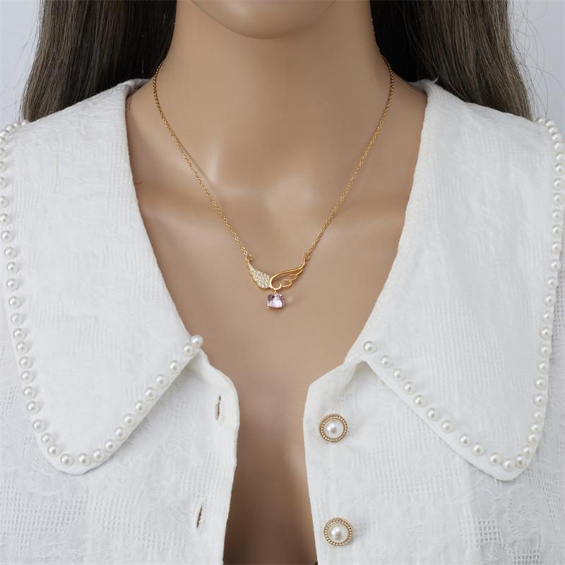 Fashion Popular Angel Wings Zircon Pendant Necklace Stainless Steel Chain Geometric Choker Jewelry Party Gifts For Women Girls