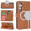 For Samsung Galaxy S24+ Wallet Case Compatible with MagSafe Anti-Drop Detachable PU Leather Phone Cover