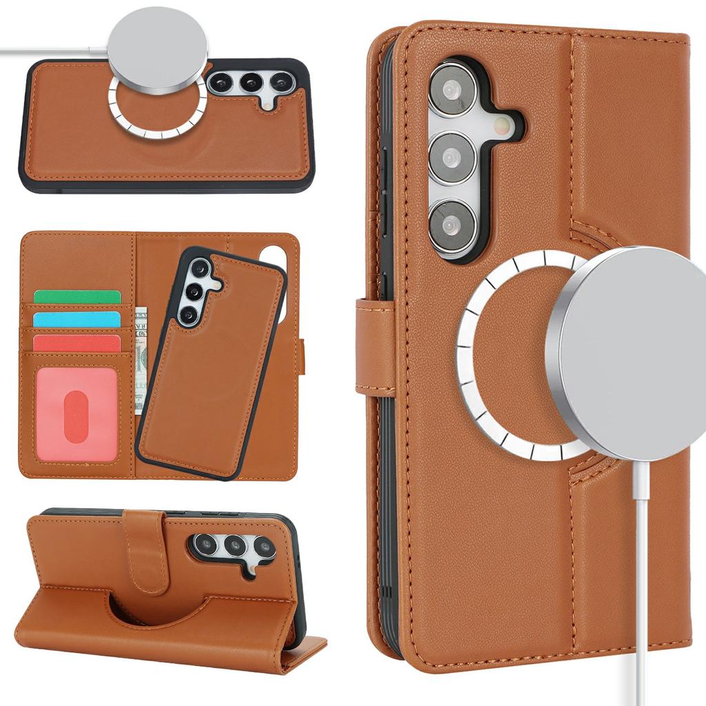 For Samsung Galaxy S24+ Wallet Case Compatible with MagSafe Anti-Drop Detachable PU Leather Phone Cover