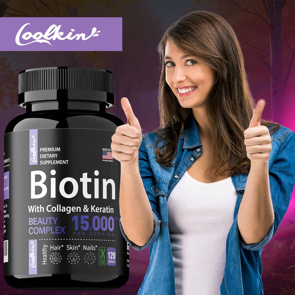Coolkin Biotin Capsules Are Beneficial for Skin and Hair Health, Suitable for Both Men and Women, and Are Gentle and Easily Absorbed.