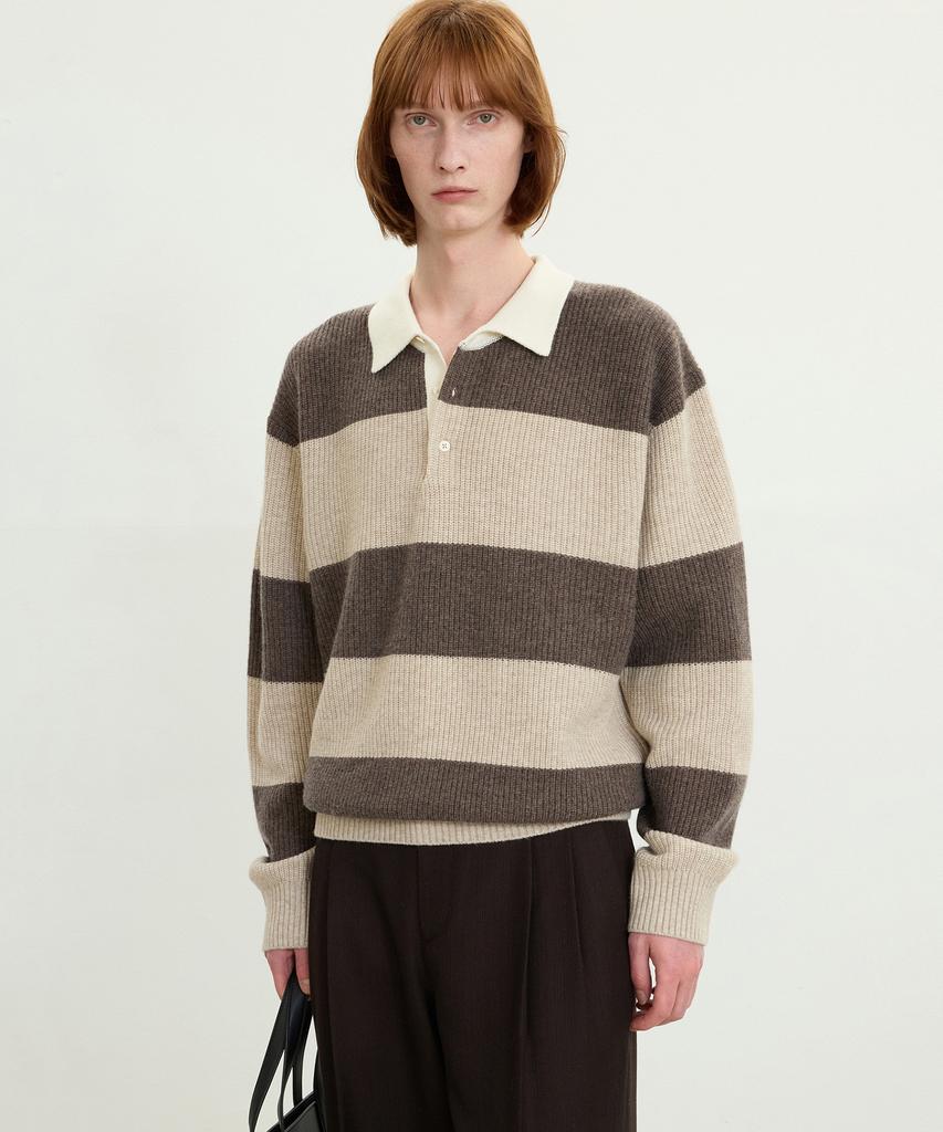 Tienjiti Oversized Rugby Polo Knit Top (Brown) Tnsw5F116W2