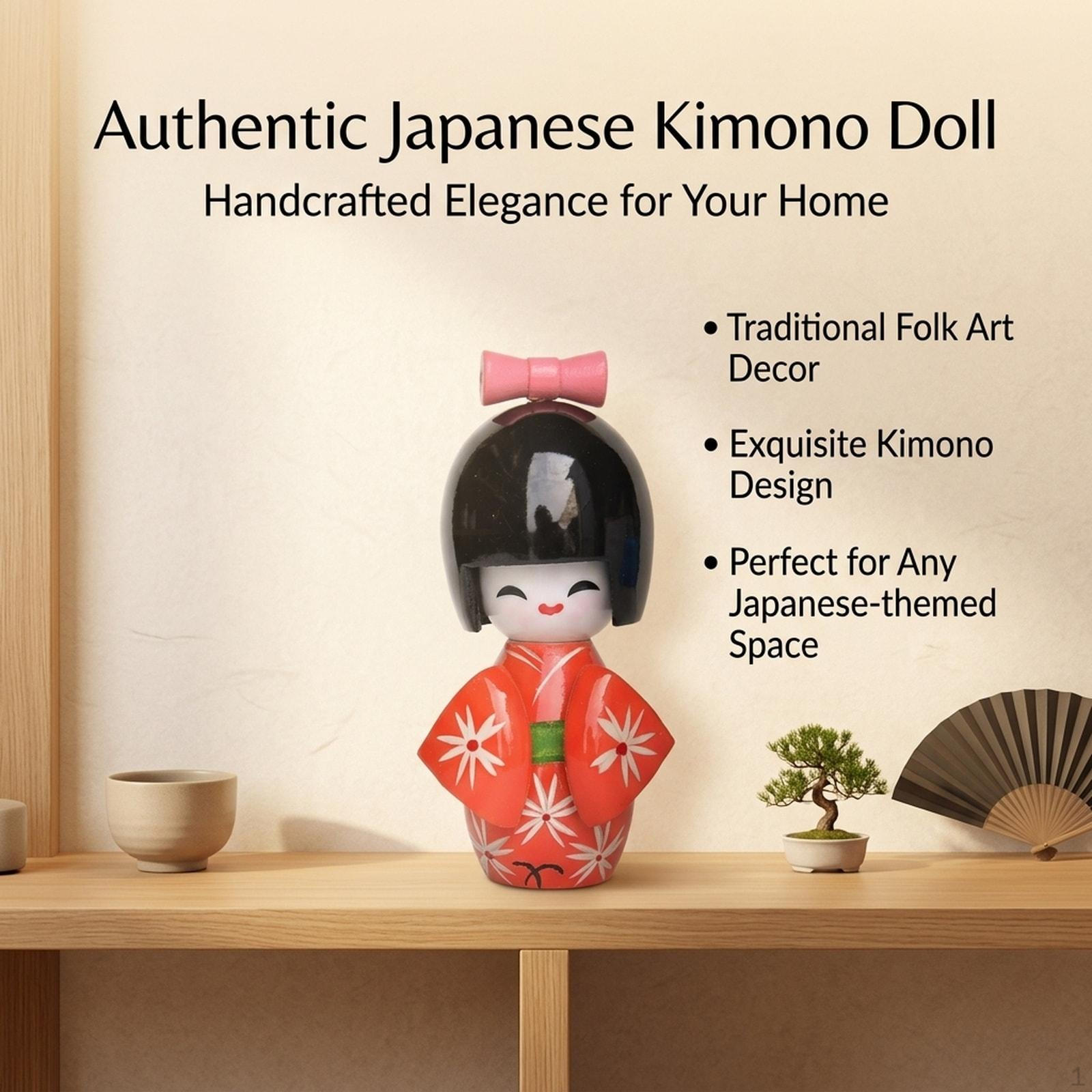 

Cartoon Japanese Doll, Wooden Kabuki Figurine, 9cm Statuette Mini Decorative Figure for Red B