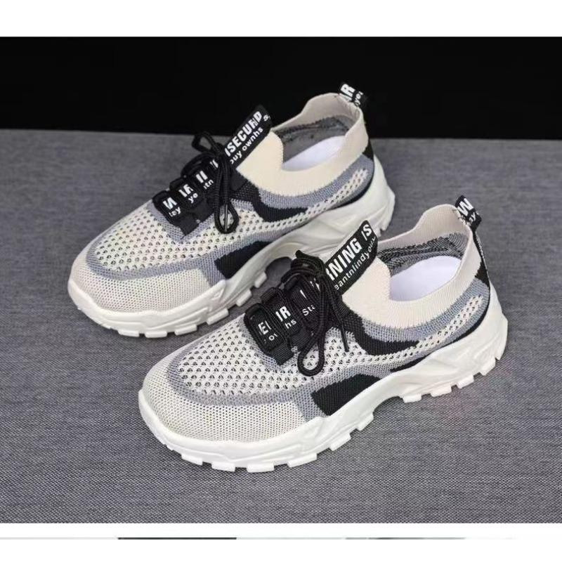 Women's  Patchwork Knit Chunky Sneakers Breathable Lace-up Platform Casual Shoes
