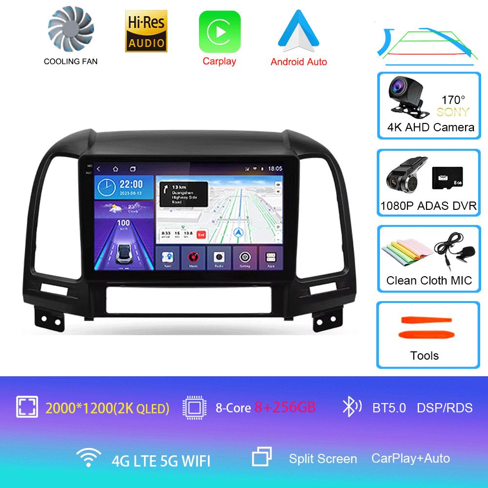 Car Radio Android 14 Carplay Auto 2K Screen Multimedia Player For Hyundai Santa Fe 2 2006-2012 Autoradio Stereo 2din Head Unit