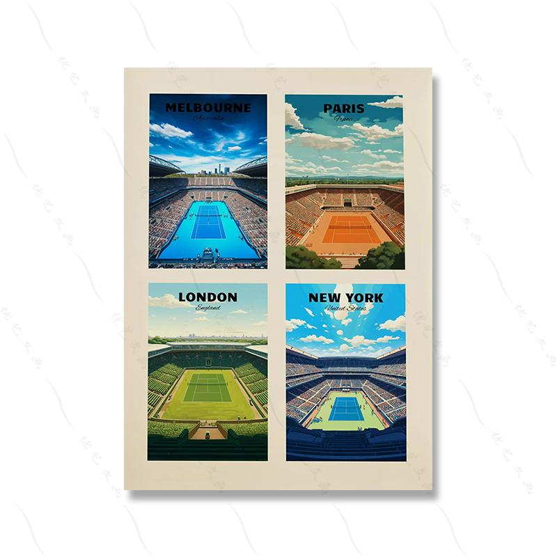 Tennis Grand Slam Tournaments Poster Tennis Tournaments Wall Art Tennis Courts Art Print Tennis Gift Tennis Wall Decor 21X30CMNo Framed