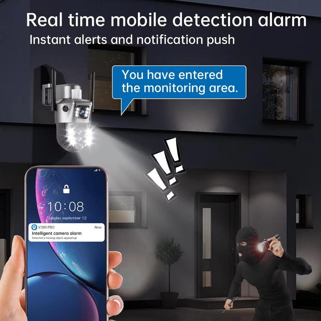 Drie Lenzen 10x Zoom Zonnecamera's WiFi Buitenbewaking 6K 12MP Draadloze CCTV IP Camera 360 PTZ Externe Beveiligingscamera V380