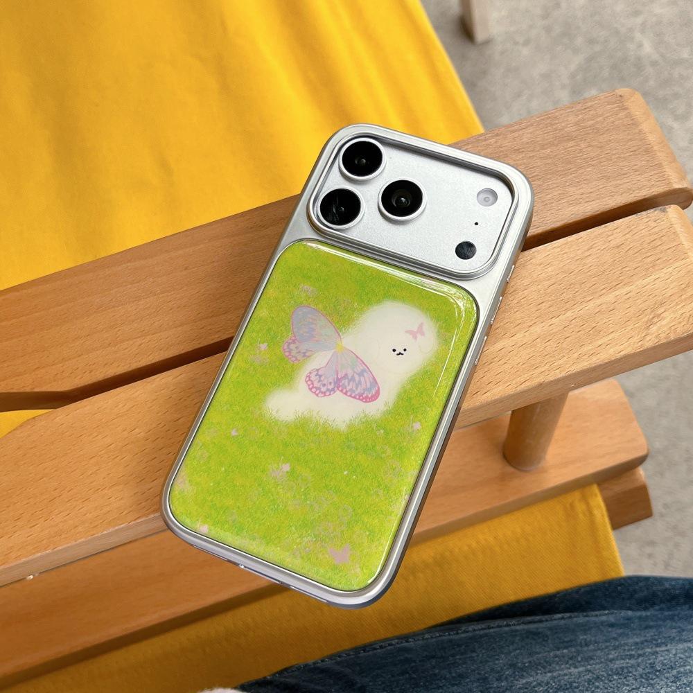

Fresh Green Grass Butterfly Puppy iPhone Case for Apple 15/14/16/17 Pro Max iPhone 14
