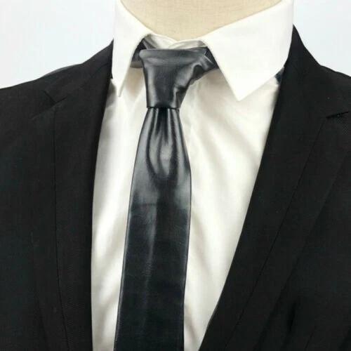 Partywear Leather WeddingBlack Neck Tie Genuine Lambskin Real Men Stylish