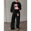 Women's Cartoon Dog Print Lounge Set: Crewneck Sweatshirt & Drawstring Straight Pants, Loose & Comfy 2-Piece Outfit