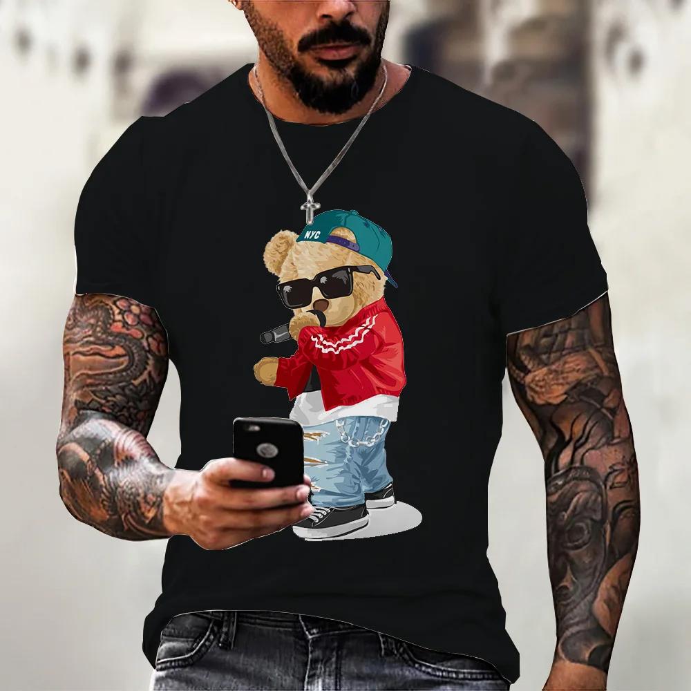 Cartoon Bear Series Patterned Men's T-shirt Interesting Printed Undershirt Casual Fashion Men's Clothes Cotton Women's T-shirt