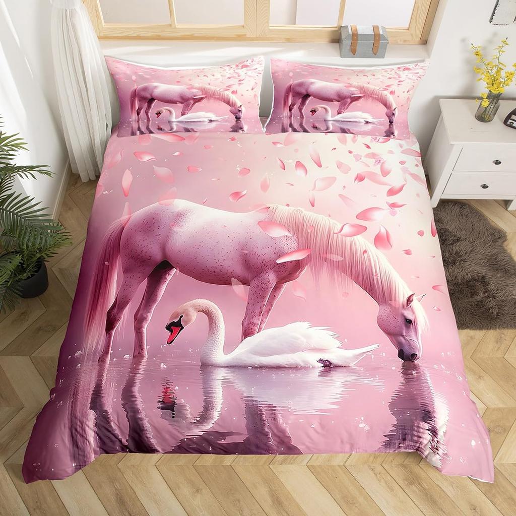 Boys Girls Horse Bedding Set Full SizeGalloping Horse Duvet Cover Western Farmhouse Comforter Cover Wild Animal Bedspread Cover
