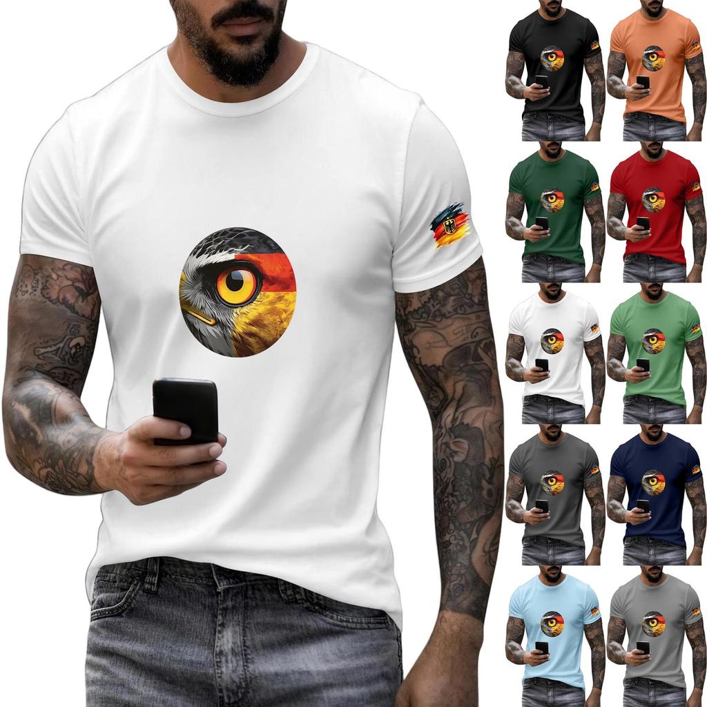 Men's Short Sleeve Crew Neck T-Shirt with Eagle Eye Graphic and Sleeve Print for Casual Wear Soft Fabric Comfortable Fit