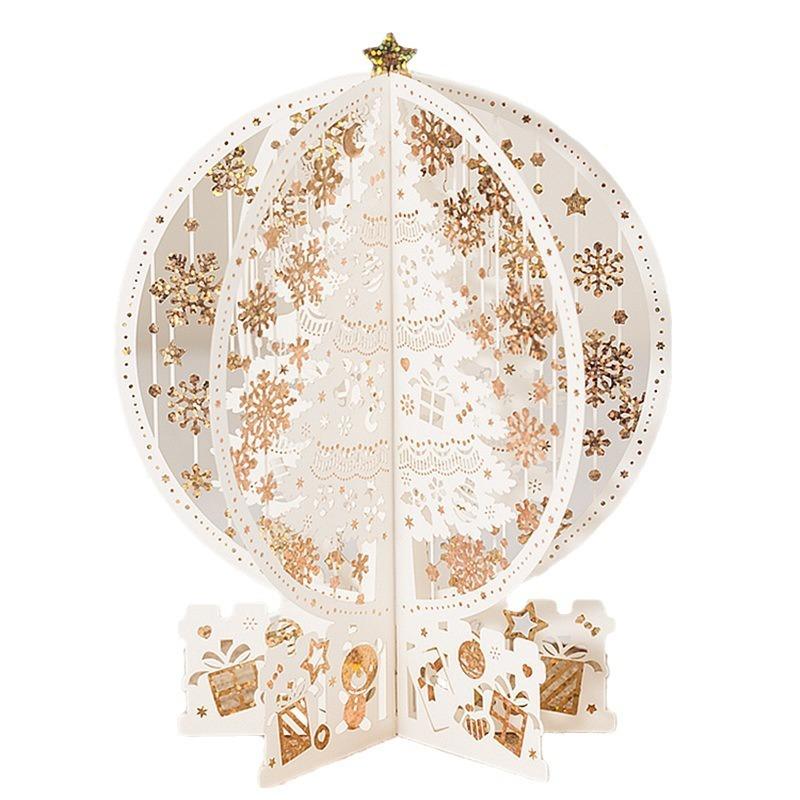 

Рождественская 3D-открытка с лазерной бумагой, резной хрустальный шар, украшение, открытка с сообщением, 3D-украшение в виде снежинки