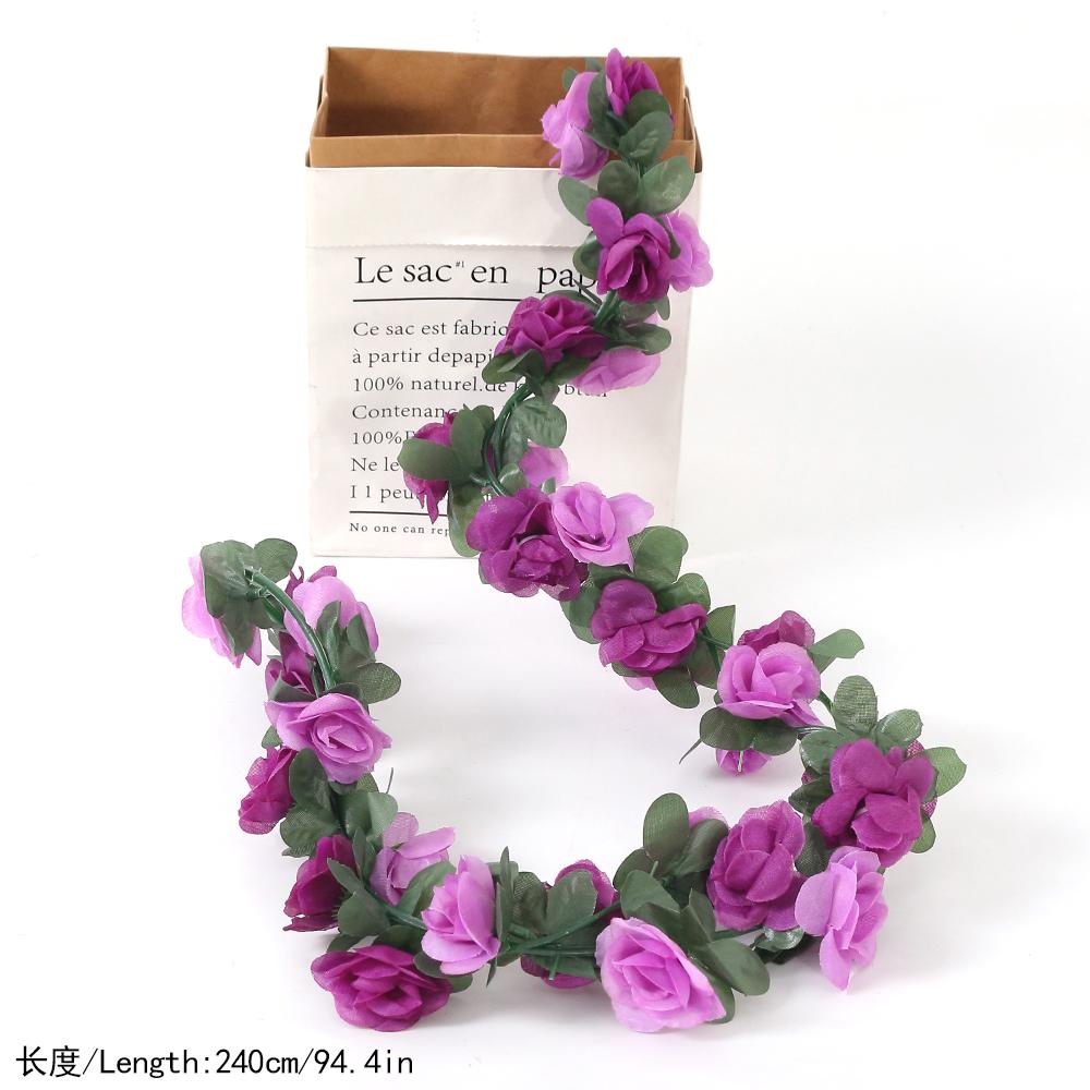 

230CM Artificial Rose Flowers for Wedding Home Room Decoration Autumn Garden Outdoor Arch Christmas Rattan DIY Fake Plants Vine 230CM фіолетовий