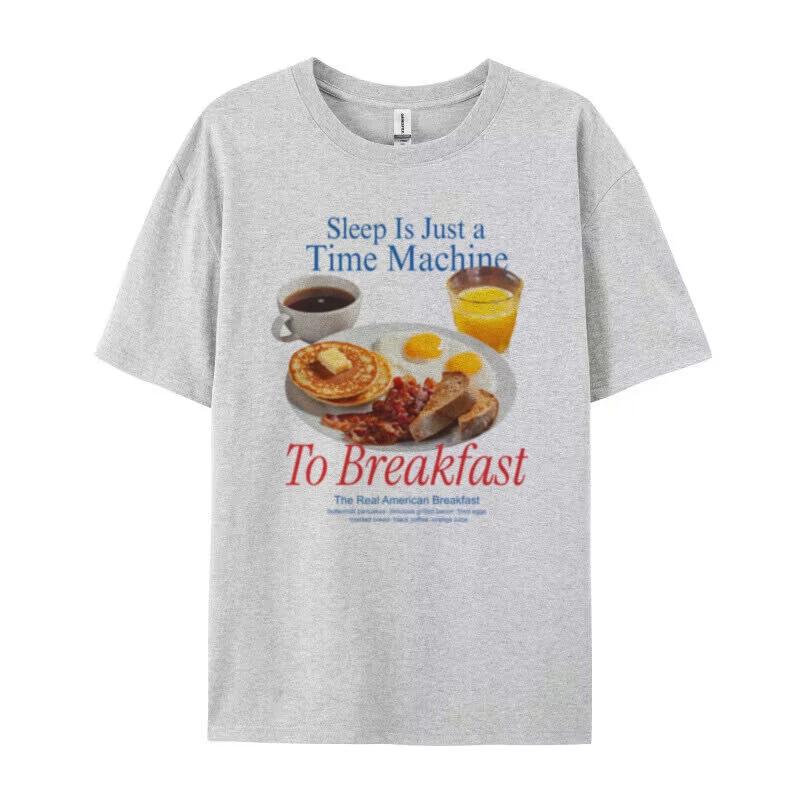 Women Oversized Breakfast Y2k Streetwear Graphic Tees Funny Meme T Shirt Cute Food Lover Shirt Unisex Grunge Aesthetic Clothes
