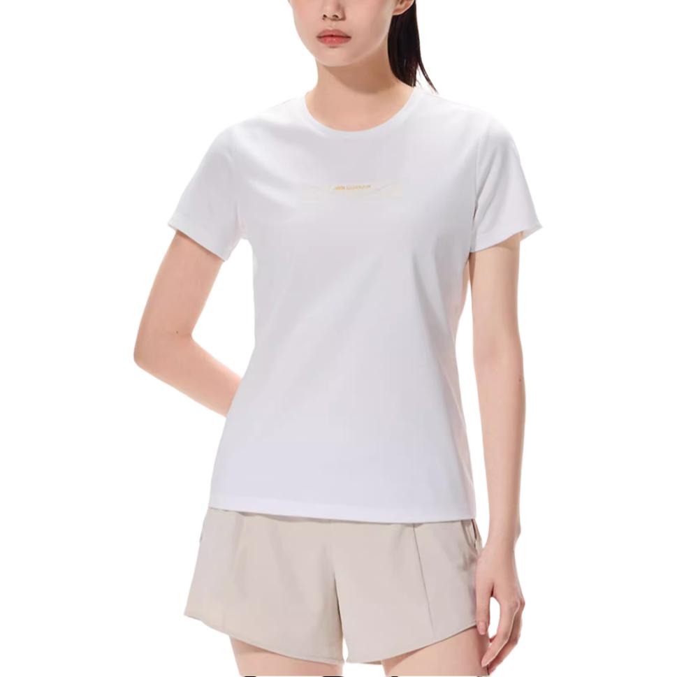 Anta Plain Breathable Knitted Sports Short Sleeve T-Shirt Women Tops White 162320139-1