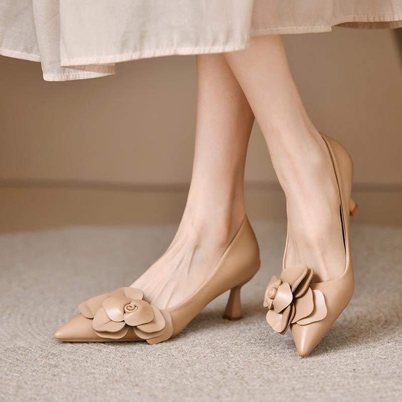 Fashion Sexy Luxury Women's Pumps 2025 New Bow Fashion Dress Women Shoes Flowers Party Single Shoes Pointed Toe Women High Heels