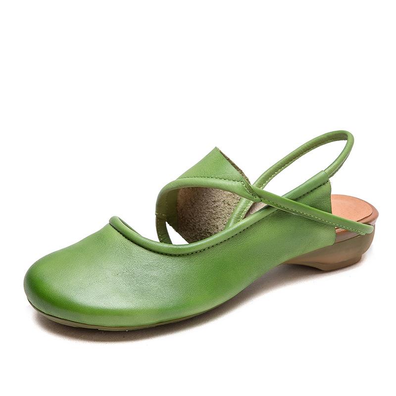 Fashion GKTINOO Round Toe Flat Sandals 2025 Summer New Retro Genuine Leather Comfortable Soft Sole Slip On Women's Shoes