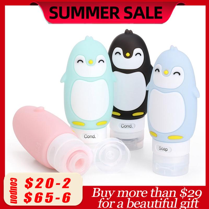Portable Cartoon Monster Bear Penguin Animal Silicone Travel Case Organizer Shampoo Shower Gel Lotion Storage Refillable Bottle
