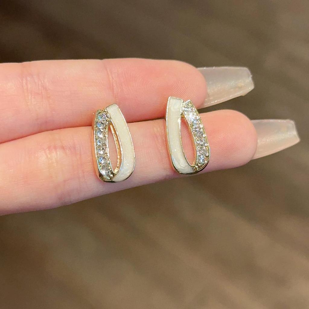 Korean Minimalist Diamond-Inlaid Double-Layer French Luxury Stud Earrings