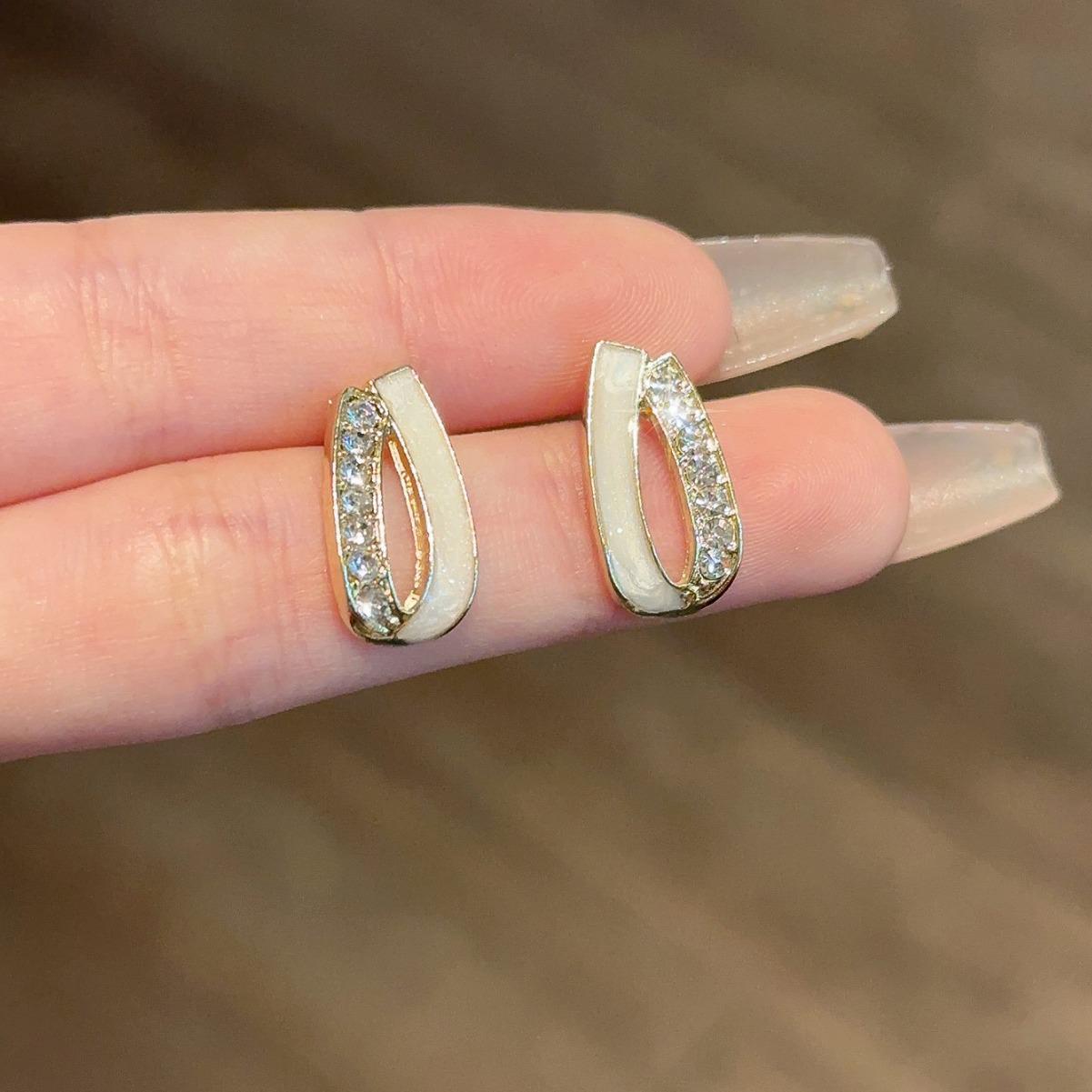 

Корейские минималистичные серьги-пусеты двойного слоя в стиле французской роскоши, инкрустированные бриллиантами Diamond-Inlaid