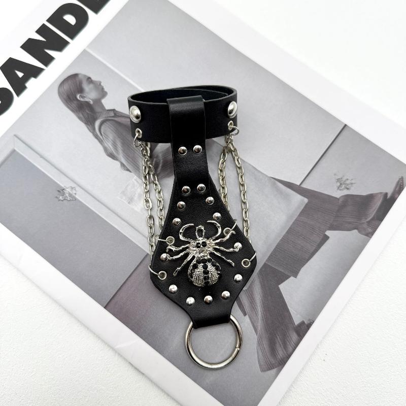 Steampunk Skull Finger PU Leather Bracelet For Men Gothic Silver Color Link Chain Bracelets Bangles Rock Halloween