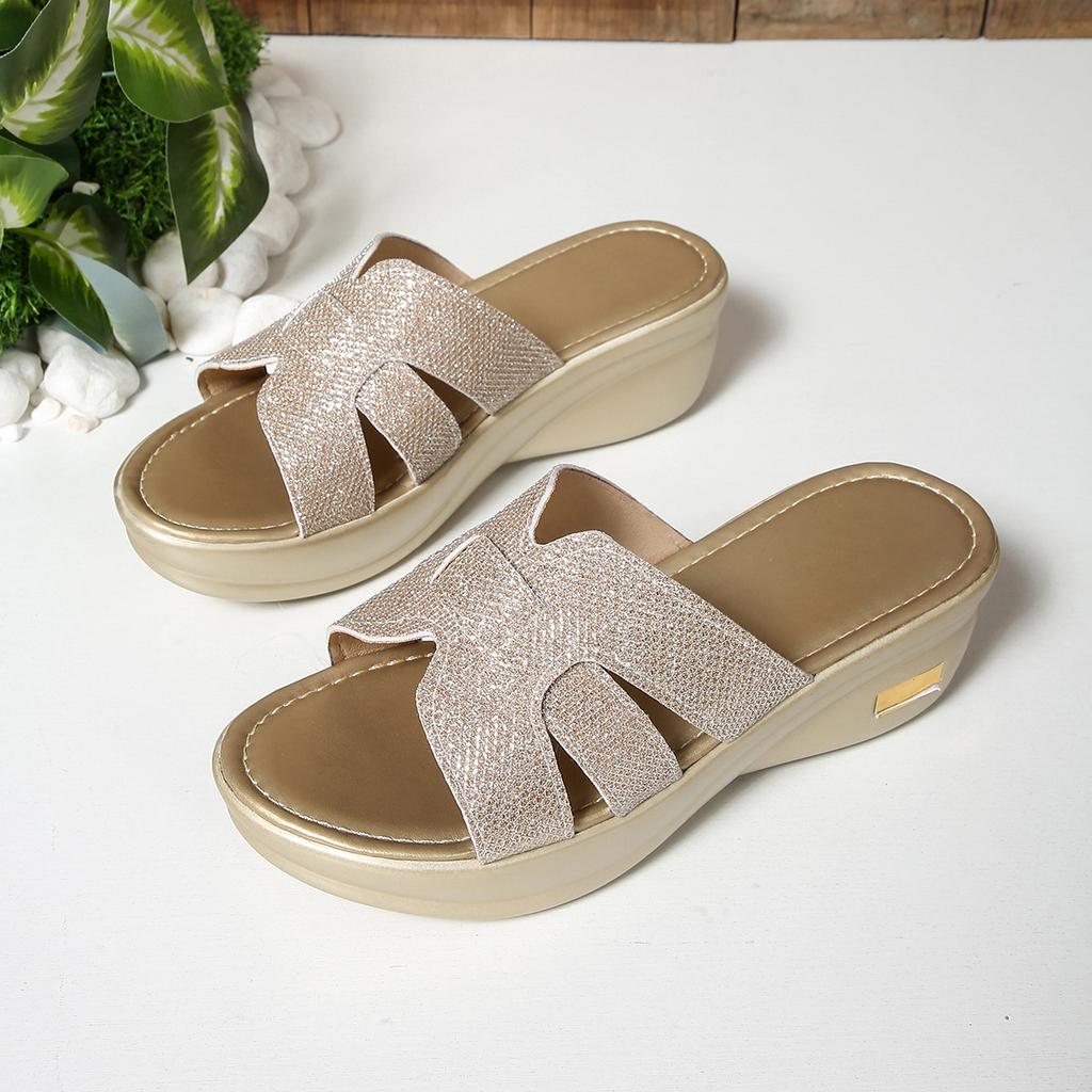 Zehentrenner mit dicker Sohle, coole Hausschuhe für Damen, aus weichem Leder, vielseitige Ein-Wort-Hausschuhe, Sommer 2025, neue Muffin-High-Heel-Hausschuhe