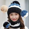 Women Winter Knitted Hat Scarf Set Fleece Lined Beanie Earflap with Pompom Thick Thermal Hat Neck Warmer for Outdoor