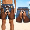 Men Funny Prank Cowboy 3D Print Beach Shorts Novelty Fake Cutout Design Quick‑Dry Drawstring Holiday Party Joke Swim Trunks