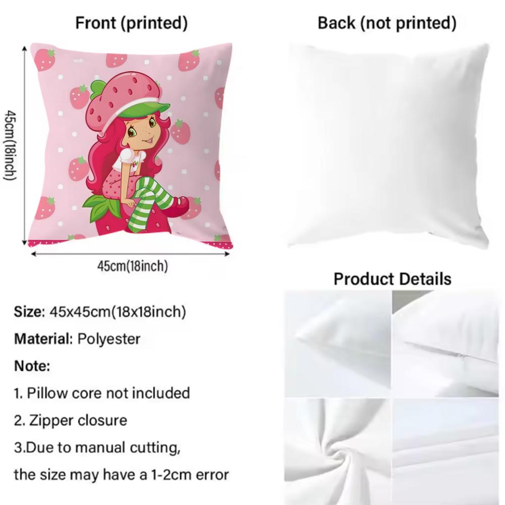 S-Strawberry Shortcake Cushion Cover Premium Comfort Reversible Pillow Cove -Two In One Design For Any Room & Car Interior