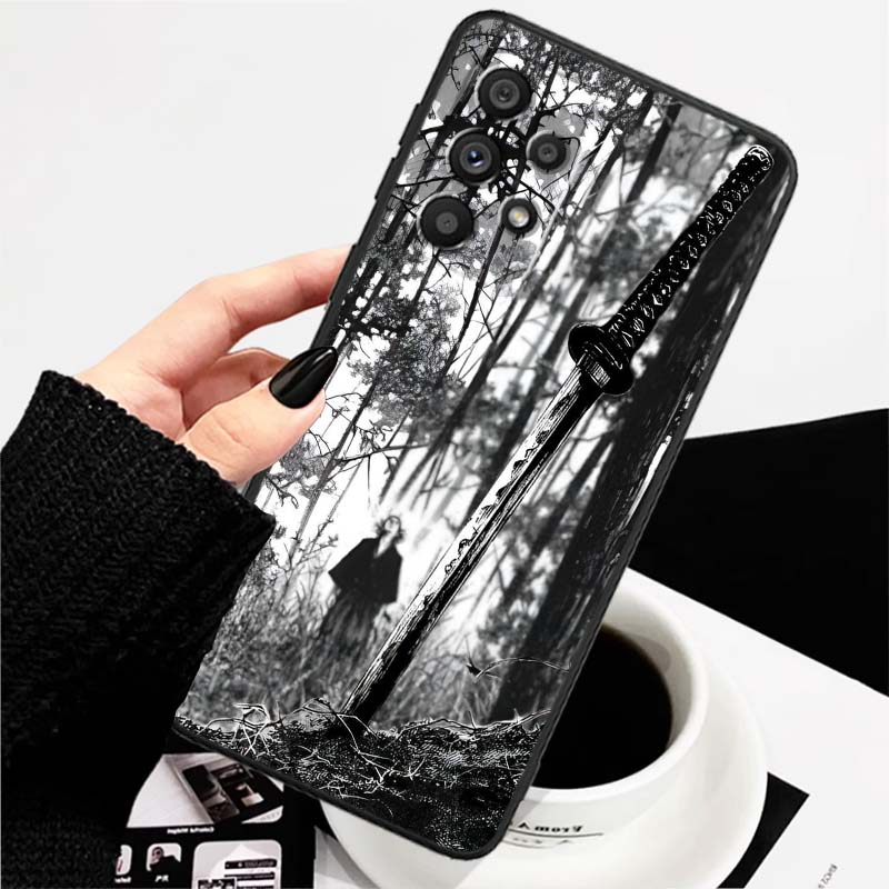 Ancient style swordsman For Samsung A73 A72 A71 A55 A54 A53 A52 A51 A13 A22 A16 A15 A12 A14 A26 A07 5G Black Phone Case