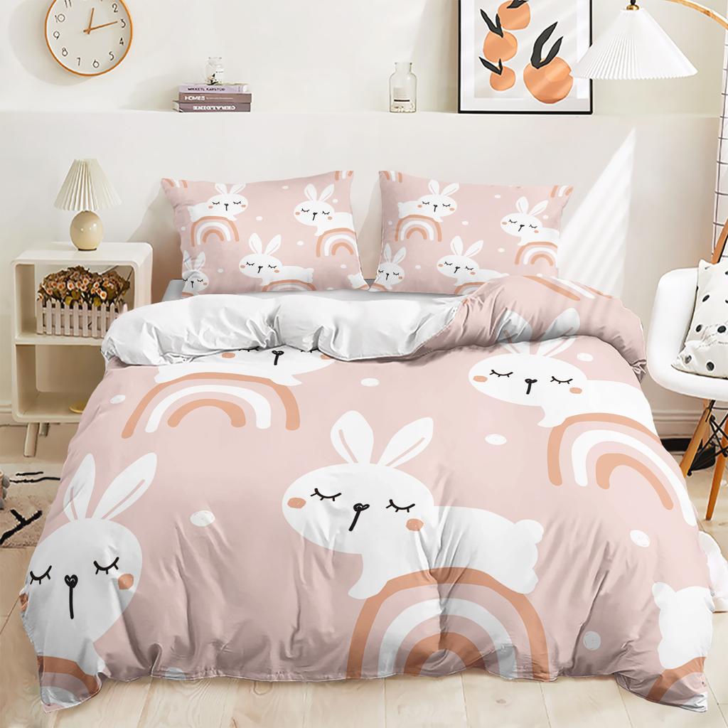 Bed Three-Piece Bunny Cartoon Illustration Quilt Cover 3D Digital Printing Kit