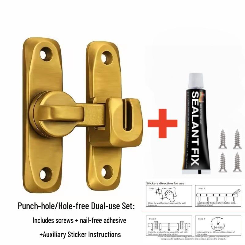 Thickened Alloy Door Latch - Hasp Anti-Theft Bathroom Lock with No-Punch Bolt