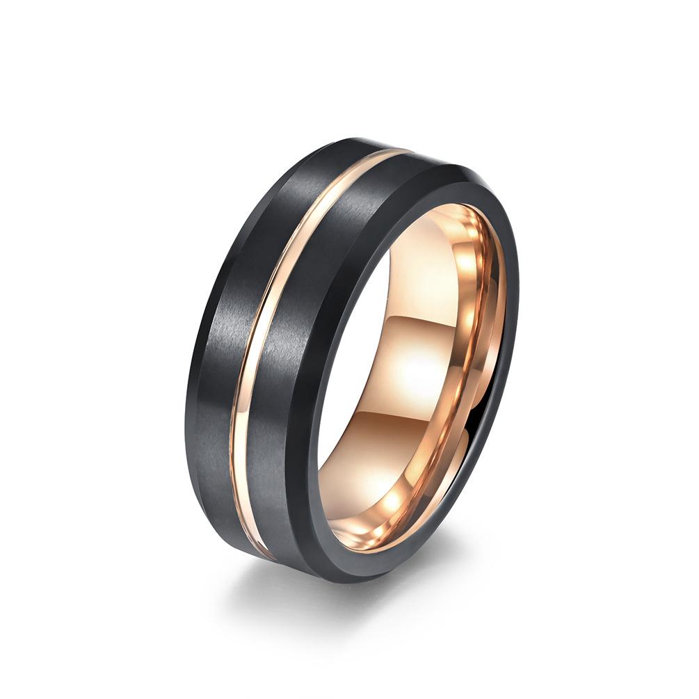 8mm Slotted Tungsten Steel Ring for Men Fashionable Light Luxury Personalized Two Tone Tungsten Gold Scratch Resistant Accessory