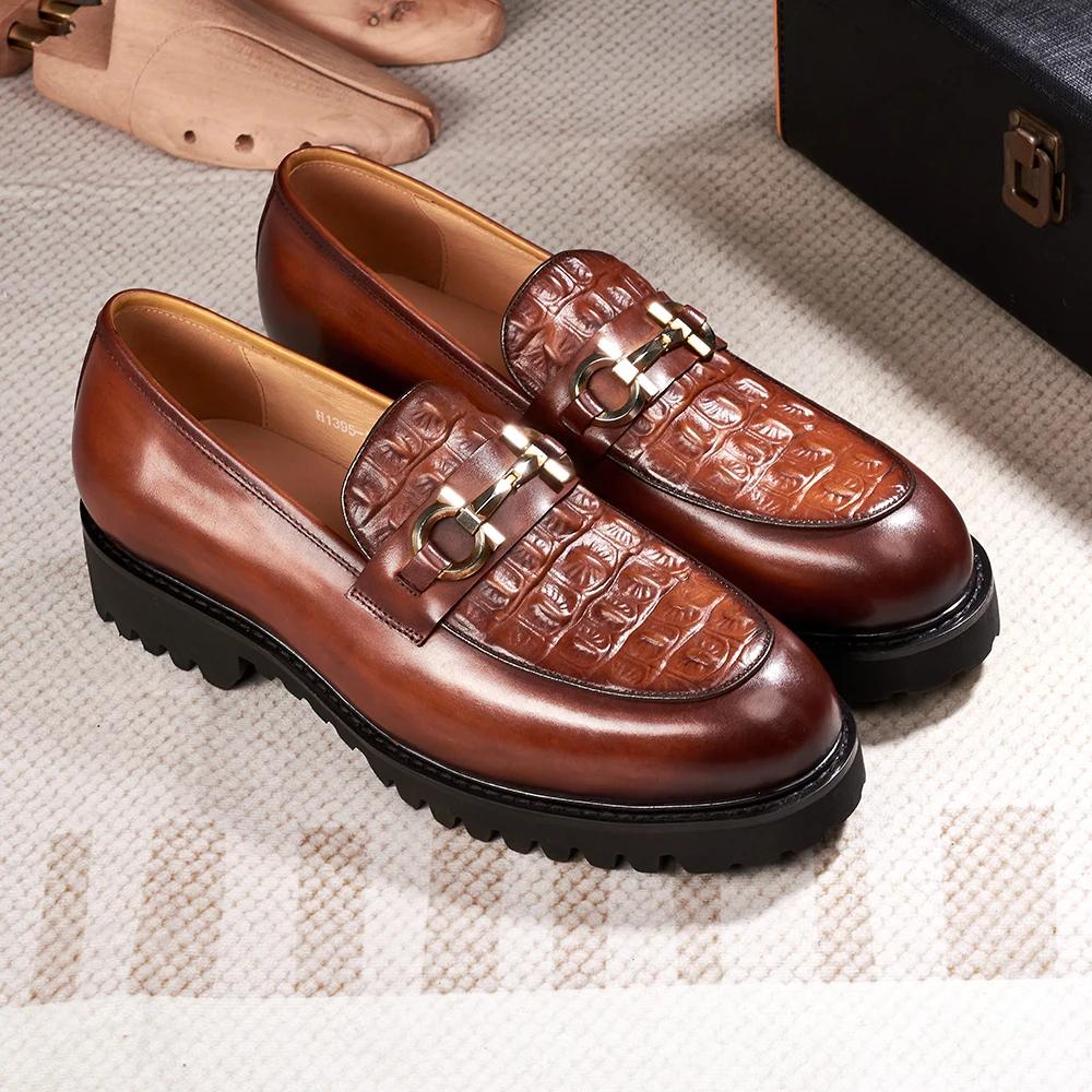 Fashion Men's Wedding Party Dress Shoes Genuine Leather Handmade Python Pattern Metal Button Loafers Casual Business Formal Shoes Men