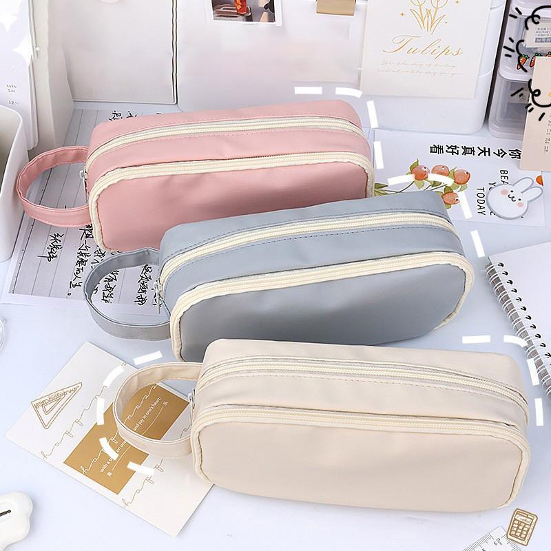 Portable Double-Layer Transparent Pen Bag Box Aesthetic Pencil Pouch Utilities