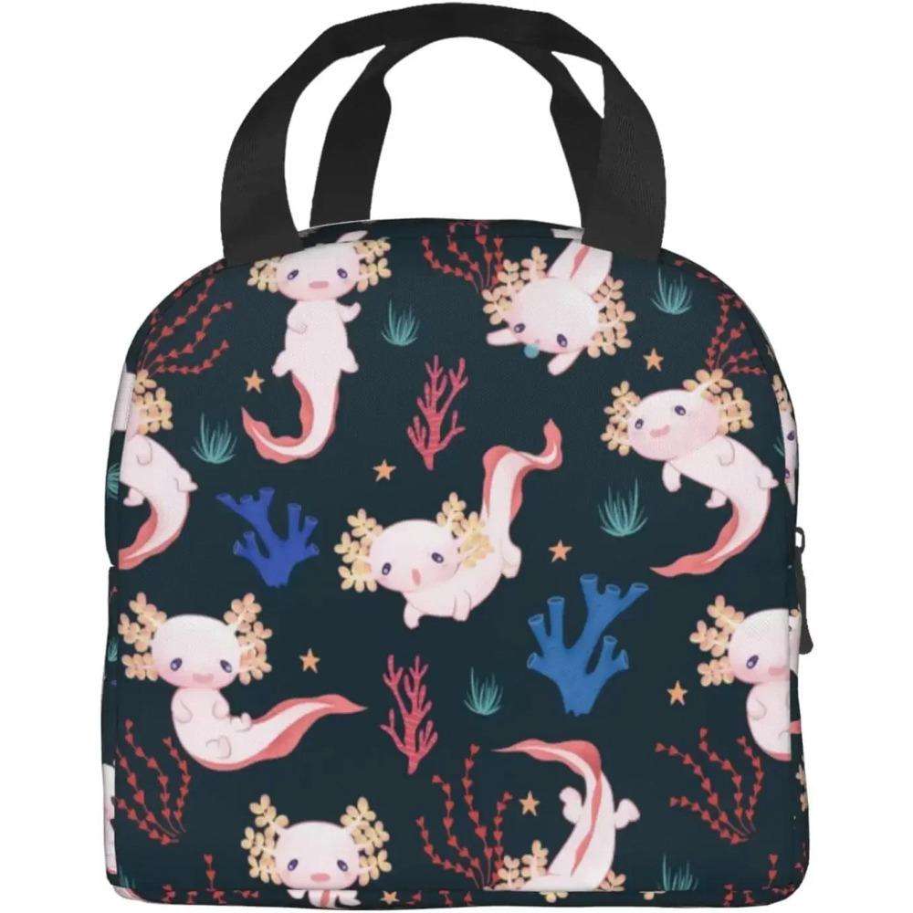 Bolsa de Almoço Kawaii Axolotes Lancheira Isolada para Mulheres Homens Reutilizável Portátil Almoço Bento Tote para Escola Trabalho Piquenique Caminhada