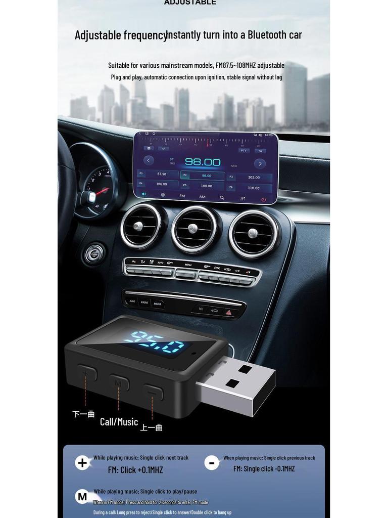 USB Bluetooth Aux 5.3 Receiver: Lossless Sound MP3 Player & FM Transmitter for Car Radio