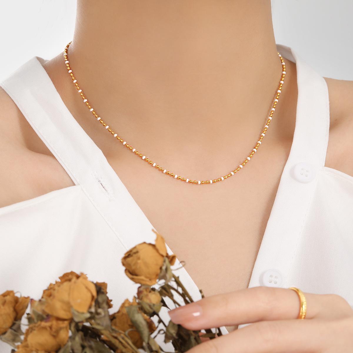 Красочное ретро богемное ожерелье с бусинами: Женская высококачественная титановая стальная цепочка для ключицы