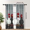 2PCS Digital Print Curtains, Polka Dot Rooster, Farmhouse Country