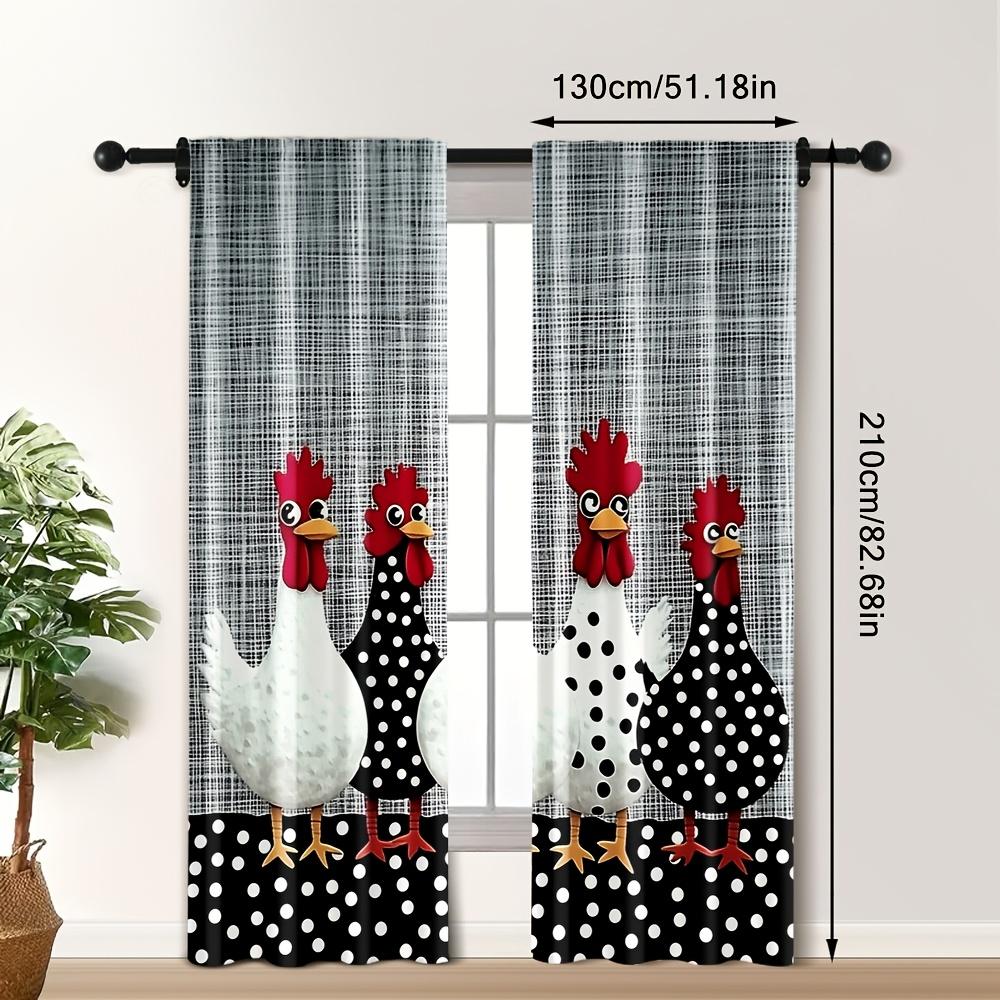 2PCS Digital Print Curtains, Polka Dot Rooster, Farmhouse Country