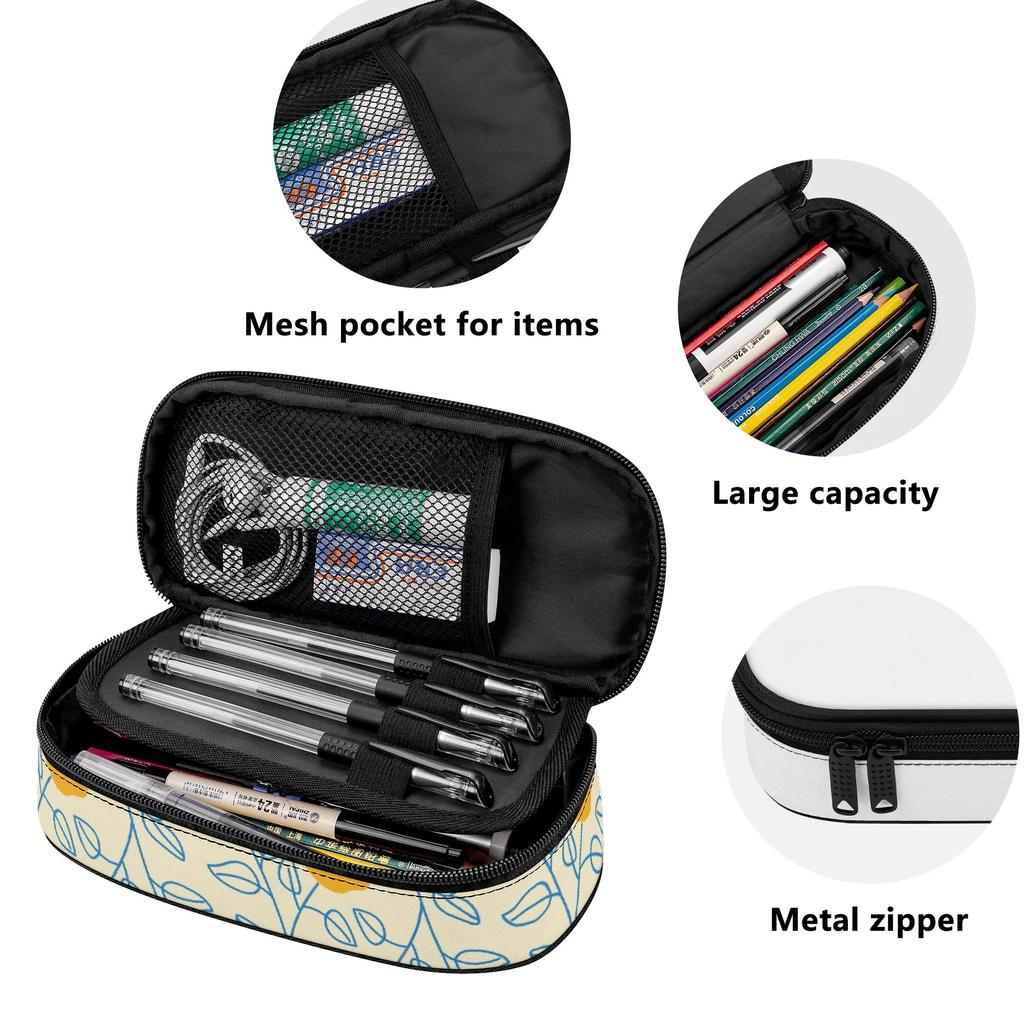 Pencil Case Secure Zipper Roomy Interior Durable 300D Polyester with Main Compartment Mesh Pocket and Pen Slots for Classroom Use